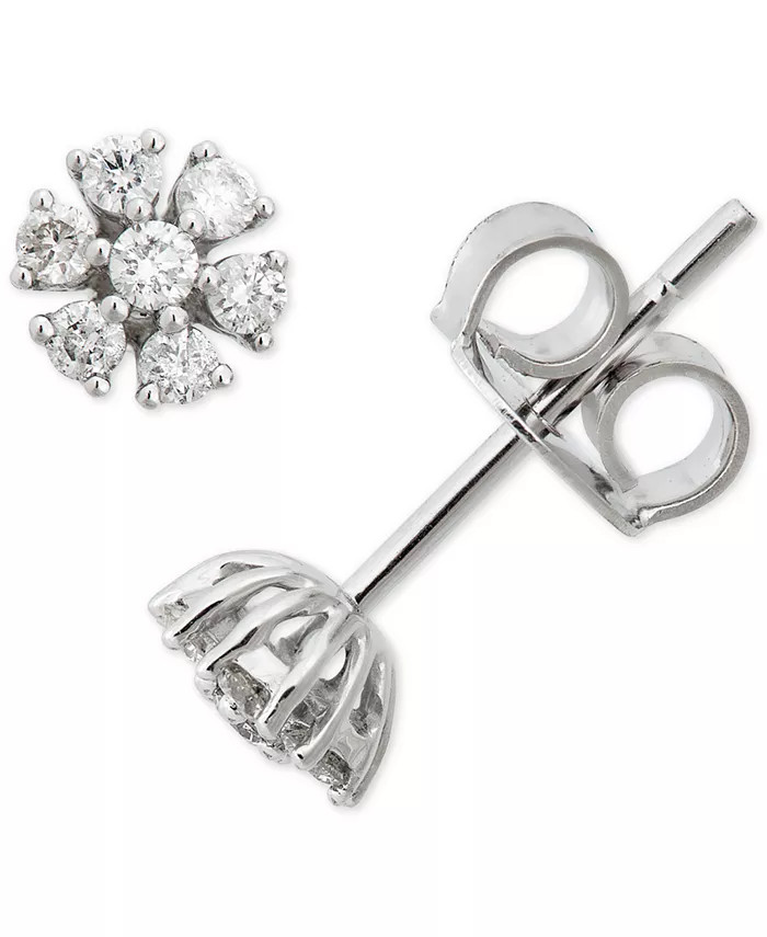 Diamond Floral Starburst Stud Earrings (1/2 ct. t.w.) in 14k White Gold | Macys (US)