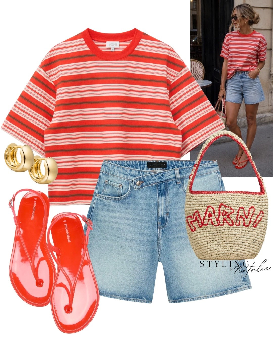 Summer denim ❤️‍🔥 
Stripe boxy t-shirt, cross over waist band denim shorts, Marni tote bag, jelly thing sandals & gold hoop earrings.
Zara style, summer casual, holiday outfit, city style, vacation, beach, summer outfit.

#LTKsummer #LTKuk #LTKjeans