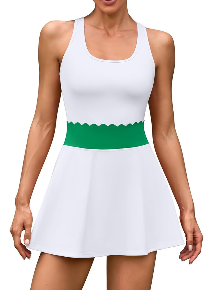 ATTRACO Women's 2 Piece Tennis Dress with Built-in Shorts Scalloped Golf Dress Racerback Athletic... | Amazon (US)