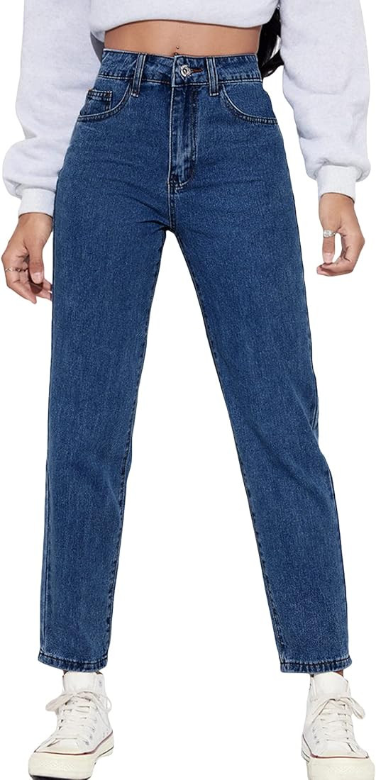 MakeMeChic Women's Straight Leg Jeans Casual High Waisted Denim Pants | Amazon (US)