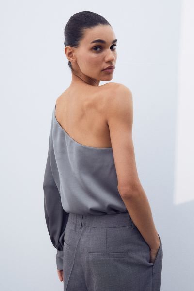 Satin One-shoulder Blouse - Gray - Ladies | H&M US | H&M (US + CA)