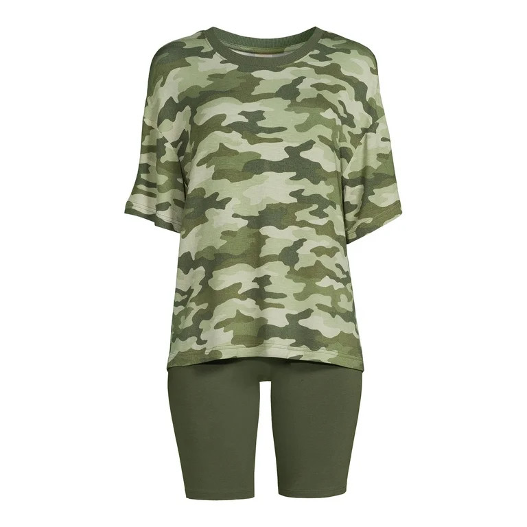 Secret Treasures Women's Plus Size T-Shirt and Bike Shorts Lounge Set, 2-Piece | Walmart (US)