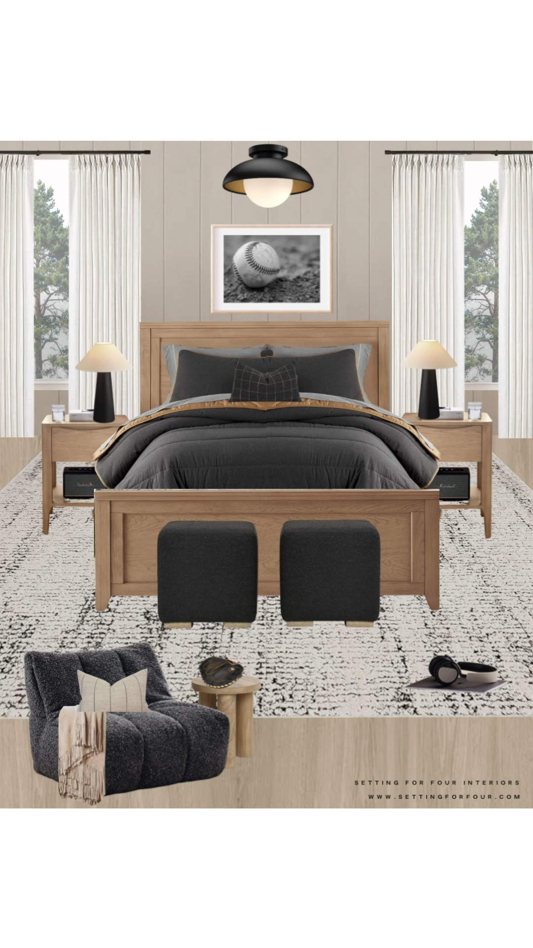 Boys bedroom furniture and decor.
Mood board, teen bedroom furniture and decor, kids room, tween, sports, baseball theme, dresser, wood bed, lounge chair, kids desk, lighting, desk chair,  comforter set, nightstand, neutral aesthetic, online interior design services, Designer, True Color Expert, modern, transitional, minimalist, farmhouse, moody, earthy, black, beige, gray, sports, kids bedroom area rug, Amazon must haves, Testoration Hardware style, Pottery Barn style, Wayfair, Target, Walmart #LTKFindsUnder50, #LTKFamily 

#LTKHome #LTKSaleAlert #LTKKids