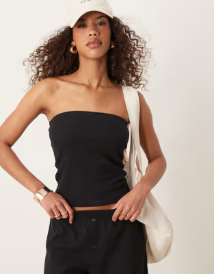 ASOS DESIGN long line waffle bandeau in black | ASOS (Global)