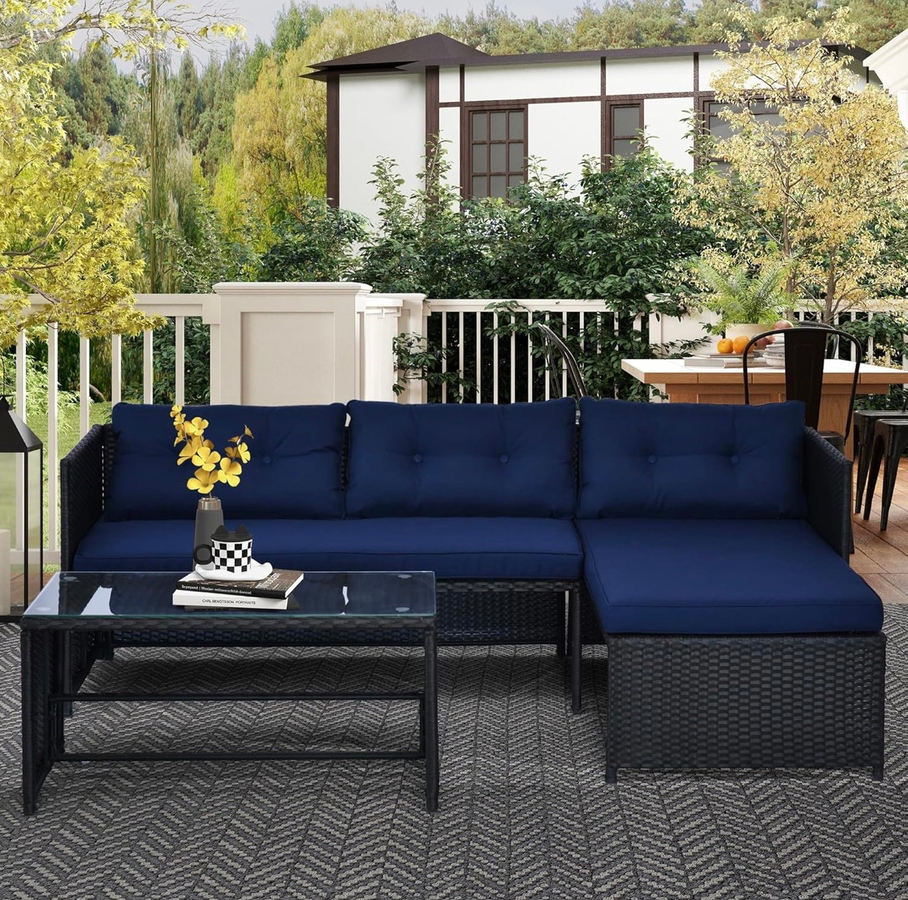 Outsunny 3pcs Outdoor Rattan Wicker Sofa and Chaise Lounge Set with Cushion Garden Patio Furniture Black and Dark Blue

#LTKcanada #LTKsummer