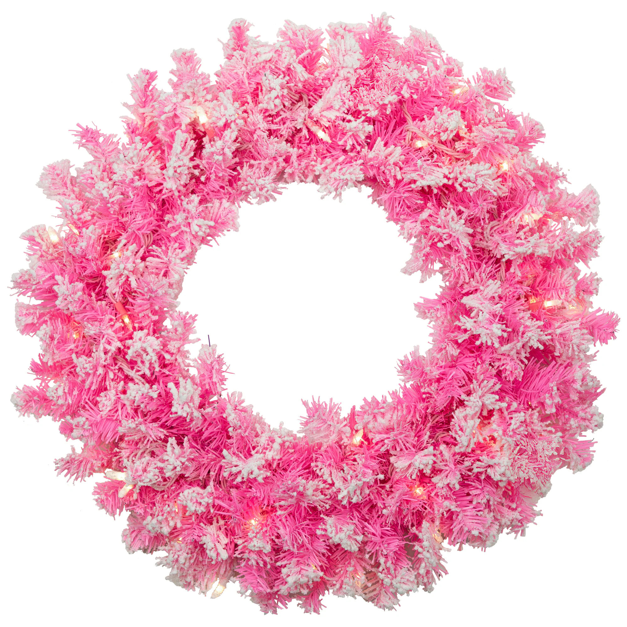 Northlight 24-in Flocked Pre-lit Indoor/Outdoor Pink Pine Artificial Christmas Wreath | 35778350 | Lowe's
