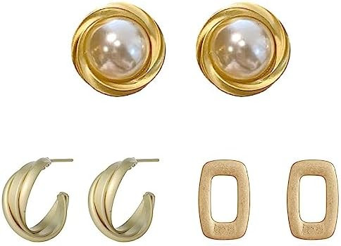 Brincos femininos (𝐂𝐨𝐧𝐭é𝐦 𝟑 𝐩𝐚𝐫𝐞𝐬) - Brincos finos em metal，B... | Amazon (BR)