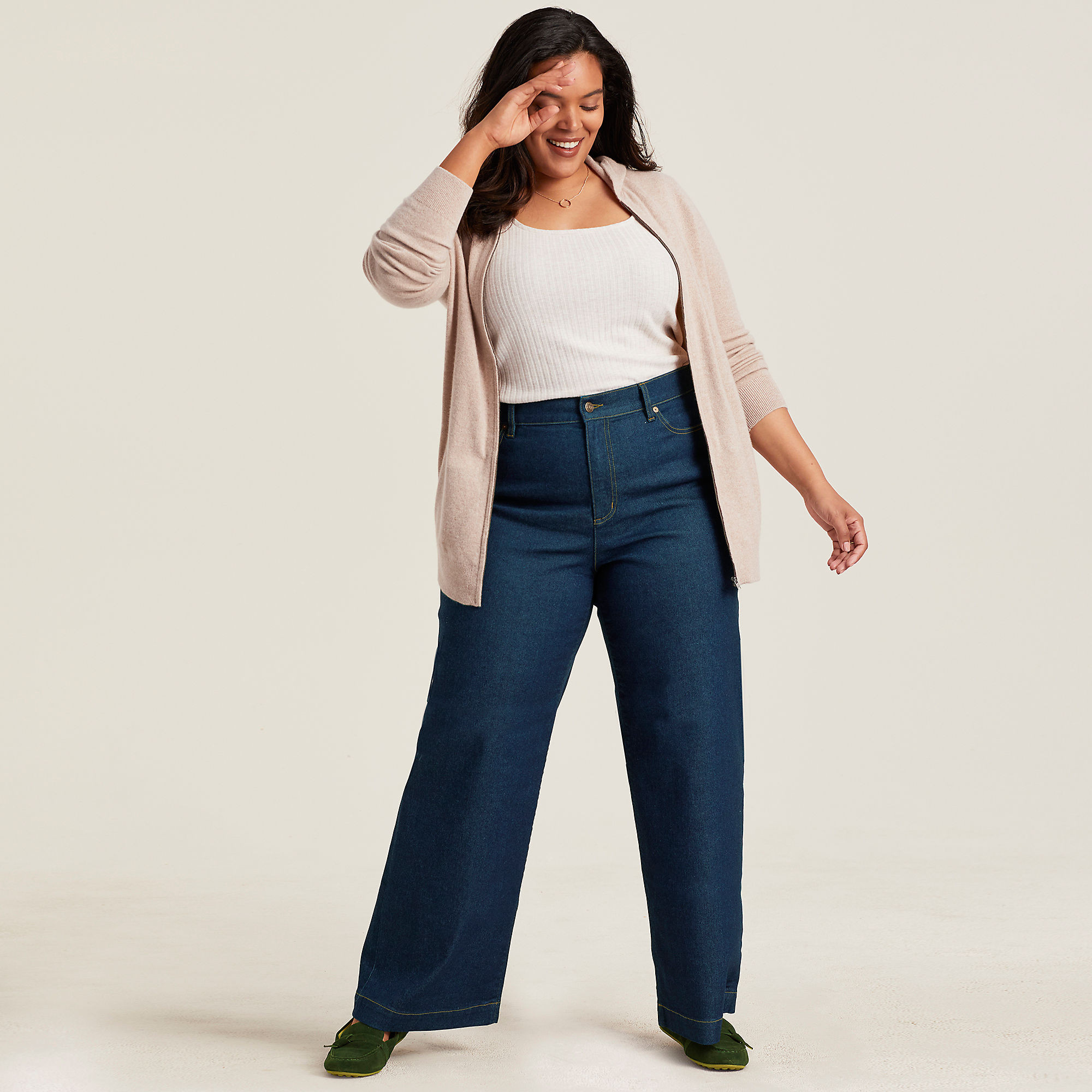 Women's Plus Size Recover High Rise Wide Leg Blue Jeans | Lands' End (US)