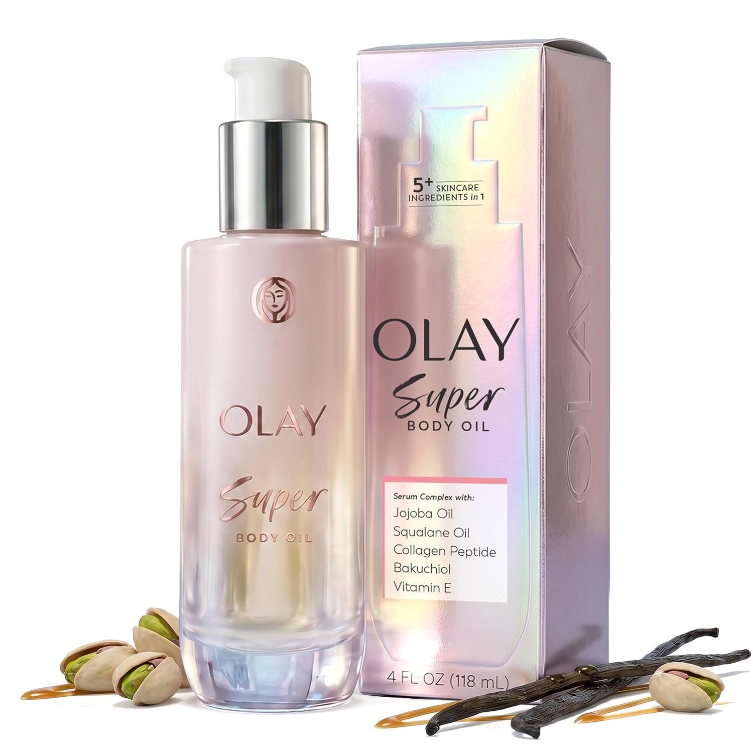 Olay Super Body Oil for Women, with 5-in-1 Oil + Serum Complex with Jojoba Oil, Squalene Oil, Bakuchiol, Collagen peptide, and Vitamin E, Free of Sulfates, Parabens & Phthalates, 4 Fl Oz | Amazon (US)