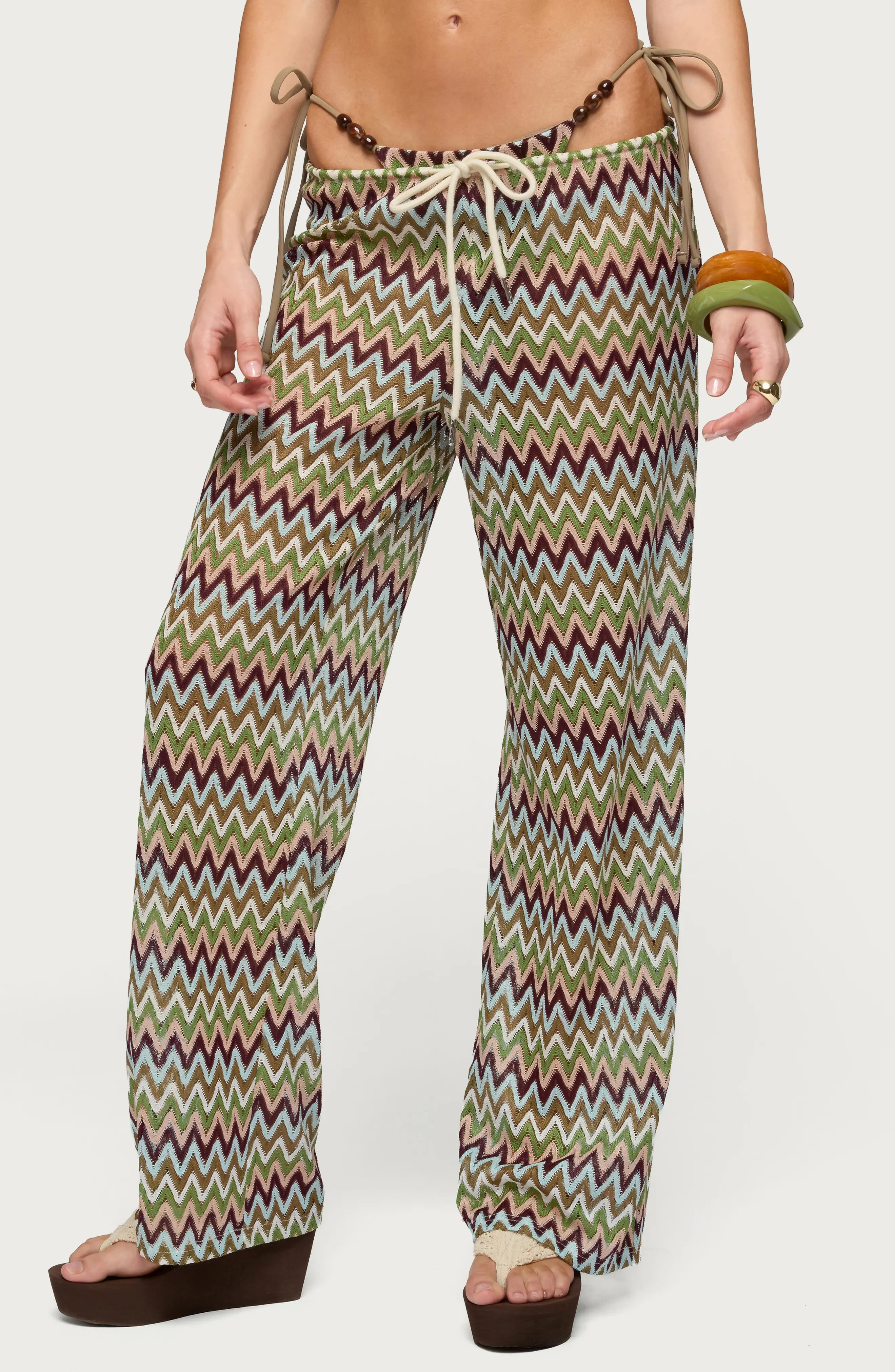 EDIKTED Mindee Crochet Pants in Olive at Nordstrom, Size Medium | Nordstrom