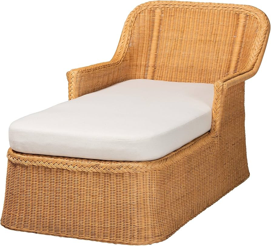 Bali & pari Cesar Natural Rattan Chaise Lounge Chair with Cushion - Handwoven Wicker Accent Loung... | Amazon (US)