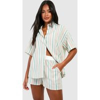 Womens Multi Stripe Linen Look Short - Beige - 4 | boohoo (US & Canada)