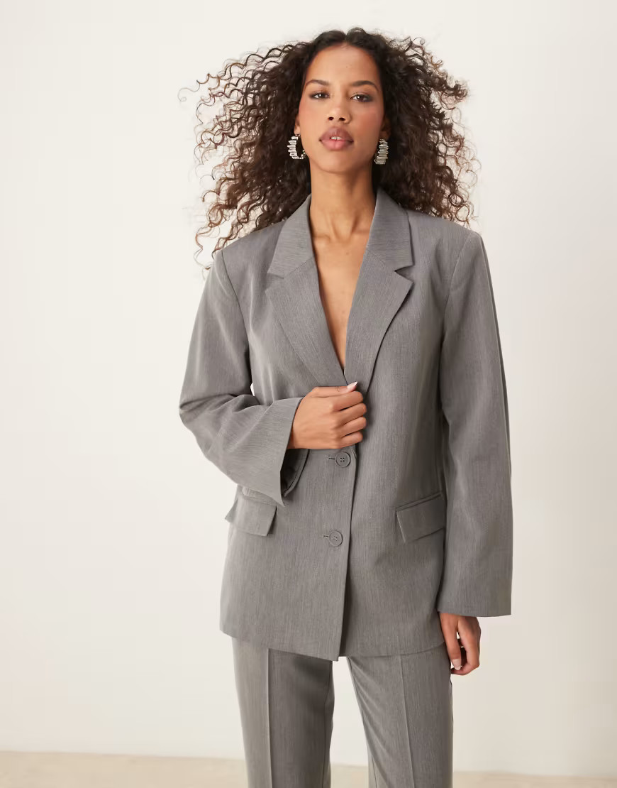 Gina Tricot oversized blazer in gray melange - part of a set | ASOS (Global)