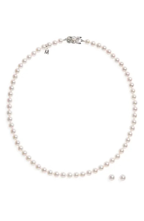 Mikimoto Cultured Pearl Necklace & Stud Earrings Set in White Gold at Nordstrom, Size 18 In | Nordstrom