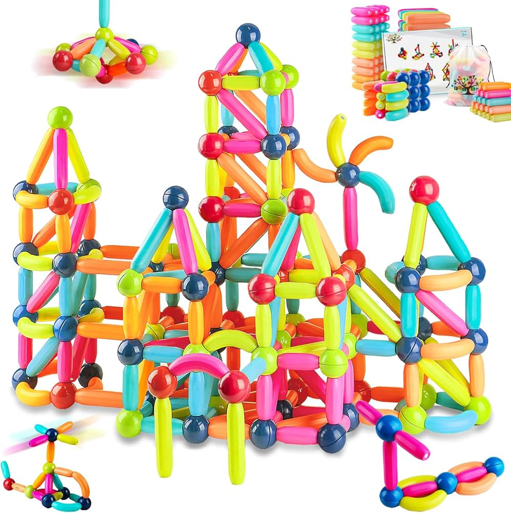 Boys Girls Toys Age 4-5,Little Boy Girl Toys Magnetic Blocks Sticks Tiles Construction Building, ... | Amazon (US)