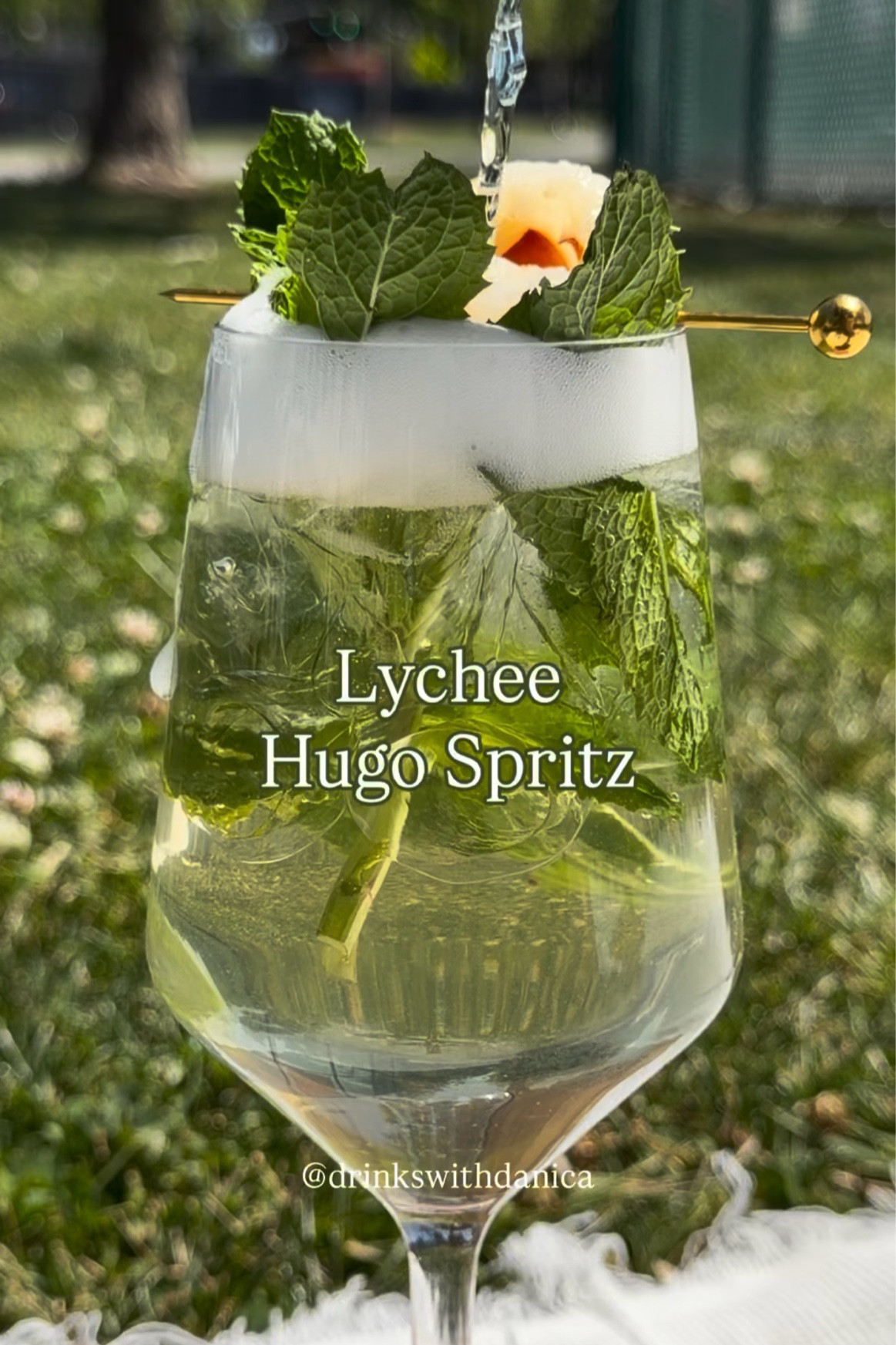 Lychee Hugo Spritz

Follow me on instagram and TikTok @drinkswithdanica for this recipe and more 