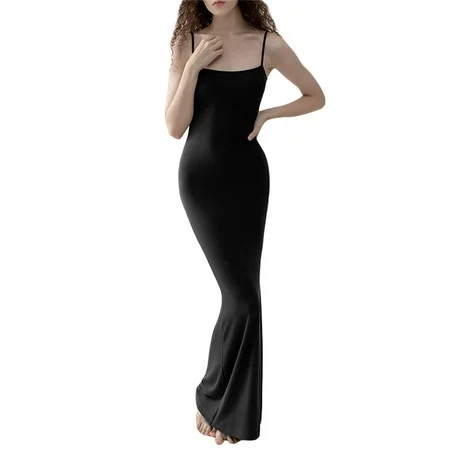 Women s Sexy Sleeveless Spaghetti Strap Bodycon Maxi Dress Square Neck Low Cut Backless Sling Skinny | Walmart (US)