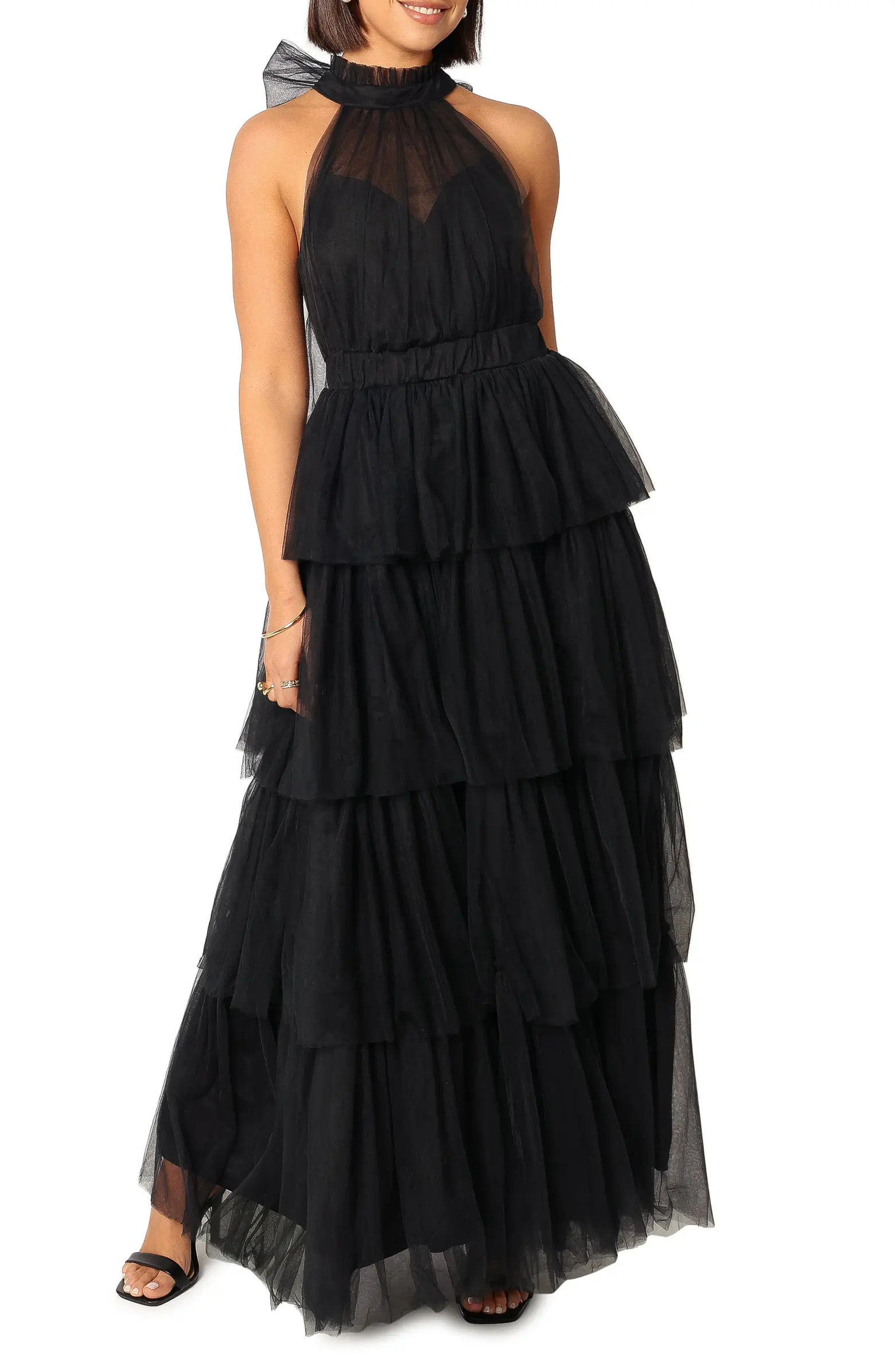 Frances Halter Neck Tiered Tulle Gown | Nordstrom