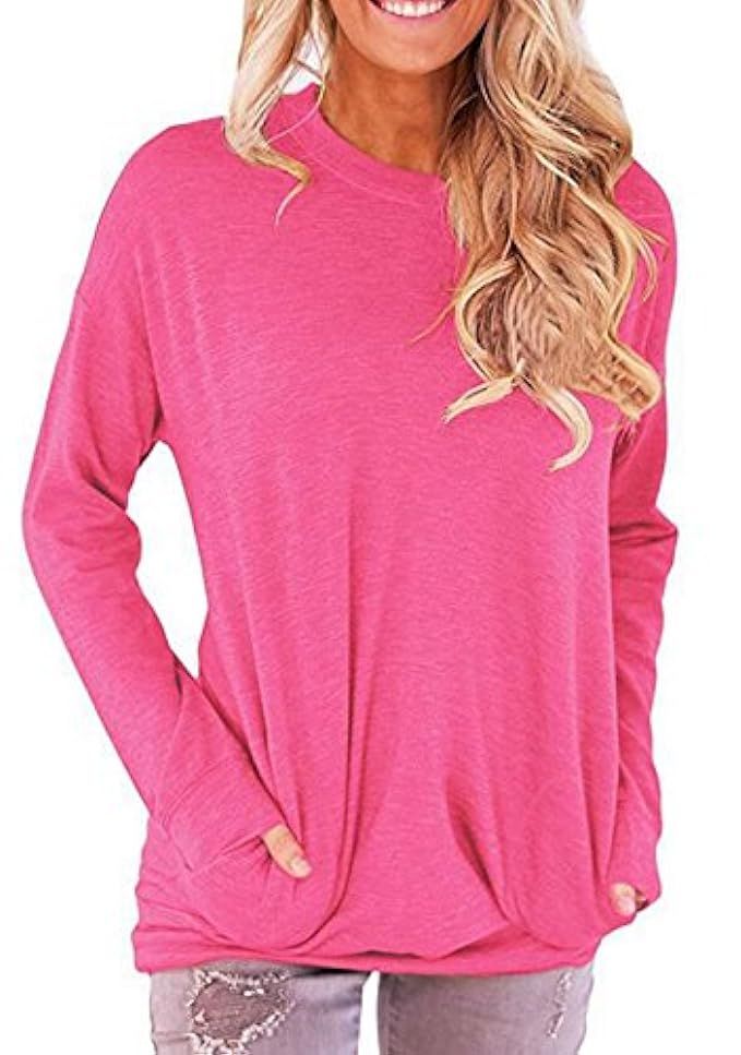 FELACIA Womens Tunics Blouses Tops Casual Long Sleeve Round Neck Sweatshirt Loose Tshirt Womens Tuni | Amazon (US)