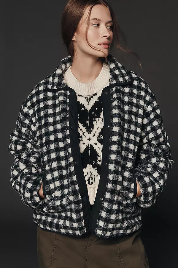 Gingham Sherpa Fleece Jacket | Anthropologie (US)