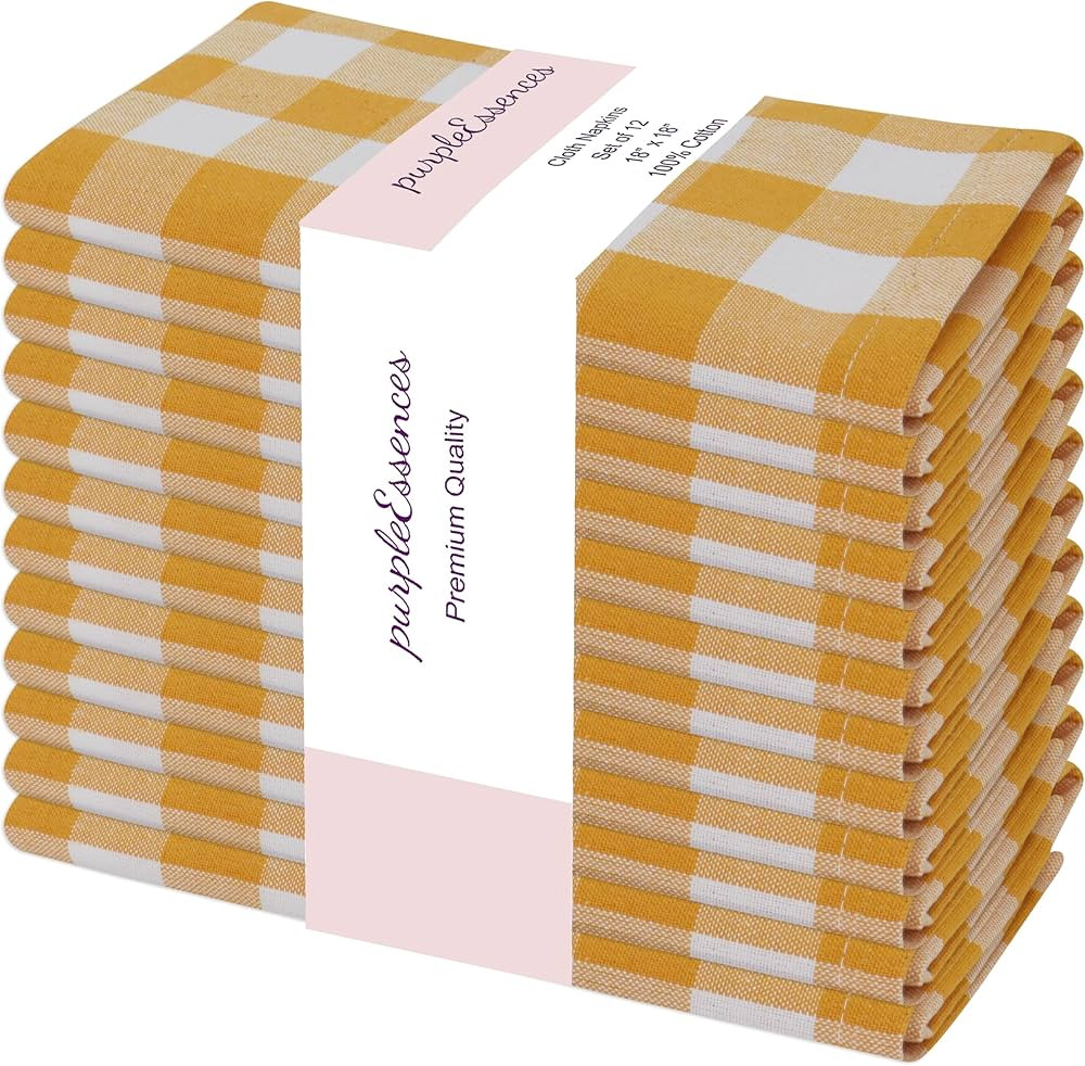 PurpleEssences Buffalo Plaid Cloth Napkins - Mitered Corners - Fall Thanksgiving Pastel Gingham C... | Amazon (US)