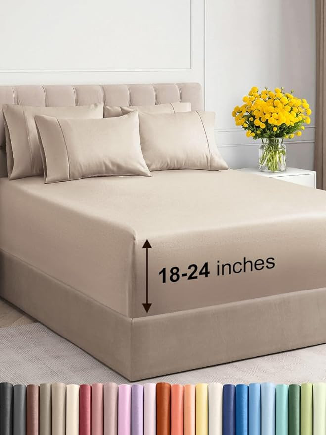 Extra Deep King Sheet Set - 6 Piece Breathable and Cooling Sheets - Hotel Luxury Bed Sheets Set -... | Amazon (US)
