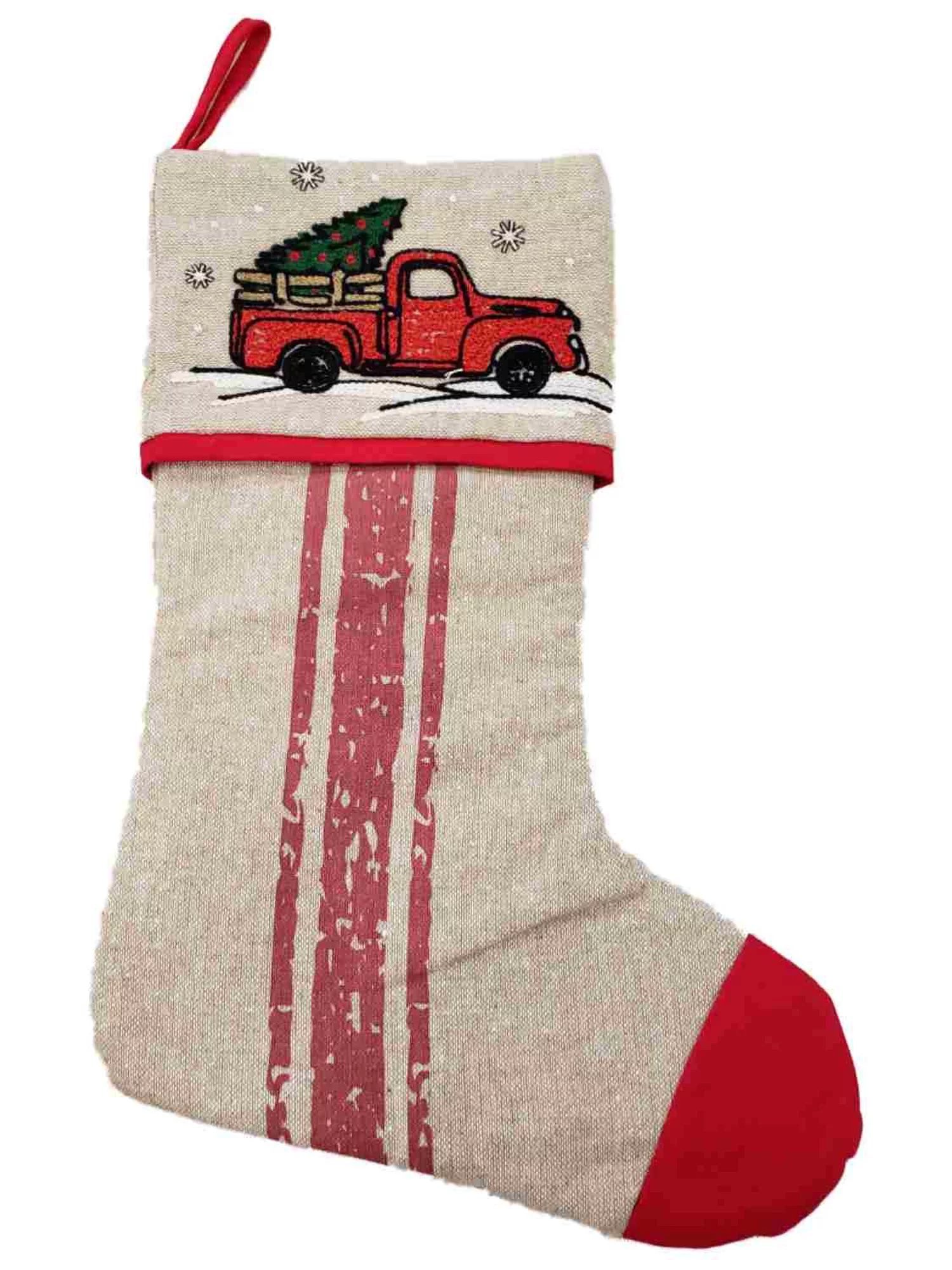 Red Truck Tree Snowflakes Christmas Holiday Gift Present Mantel Hanging Stocking | Walmart (US)