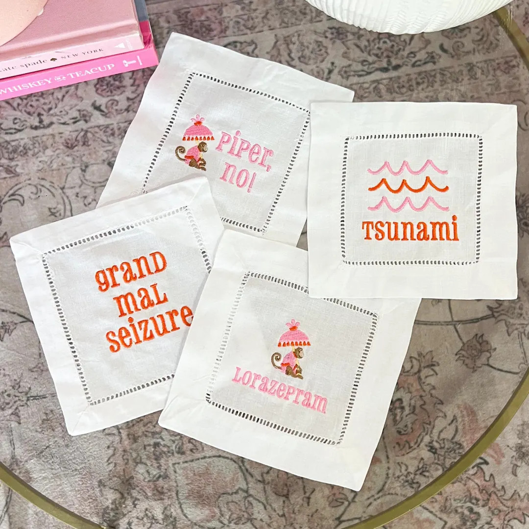 Embroidered White Lotus Cocktail Napkins (set of 4) // Victoria Ratliff, Tsunami, Piper No, White... | Etsy (US)