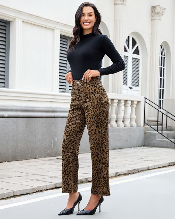 luvamia Wide Leg Jeans Woman Trendy High Waisted Leopard Cheetah Print Ankle Length Stretchy Deni... | Amazon (US)
