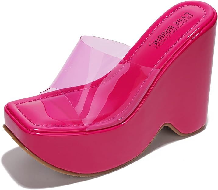 Cape Robbin Pinkki Women's Platform Wedges, Slip On 6-inch Clear Heeled Shoes for Women | Amazon (US)