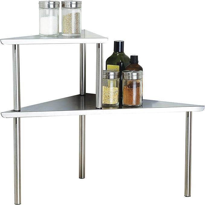 Cook N Home 2-Tier Stainless Steel Corner Storage Shelf Organizer, Triangle, Triangle Stainless S... | Amazon (US)