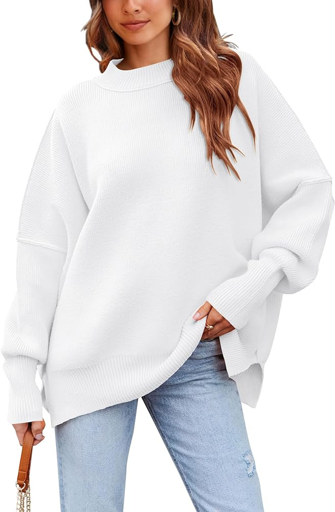 PRETTYGARDEN Women's Oversized Sweater 2024 Casual Fall Crewneck Long Sleeve Loose Side Slit Ribb... | Amazon (US)