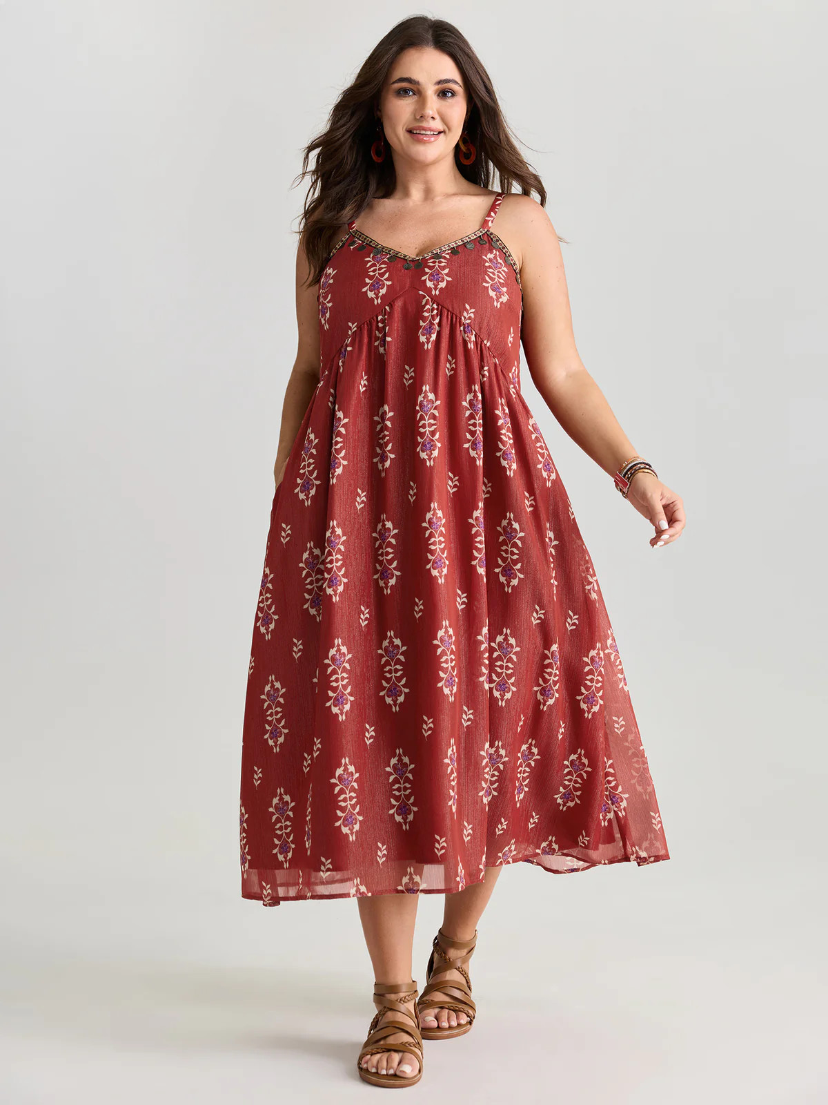 Geometric Print Tassel Cami Maxi Dress | Bloomchic