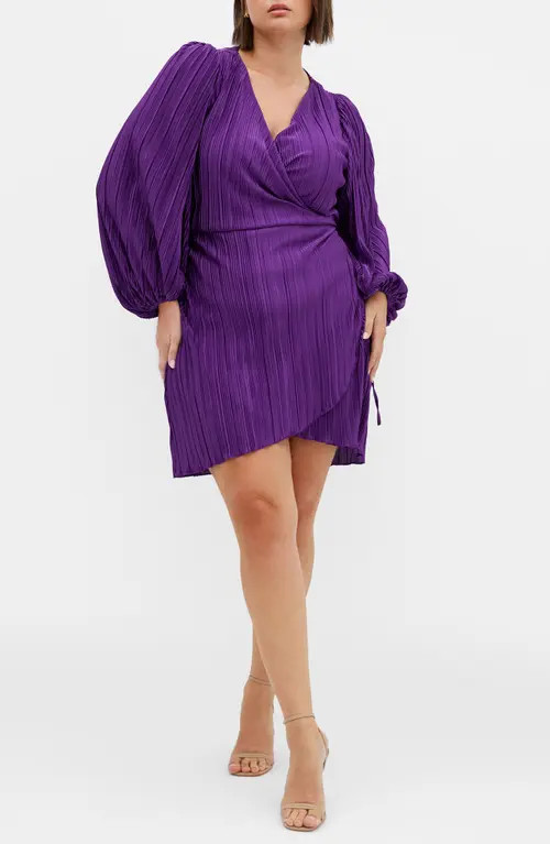 City Chic Kira Long Sleeve Wrap Dress in Royal Purple at Nordstrom | Nordstrom