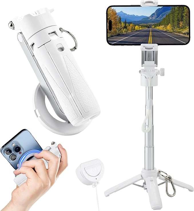 MQOUNY for Magsafe Tripod Stand for iPhone,Portable Pocket Size Selfie Stick with Rechargeable Re... | Amazon (US)