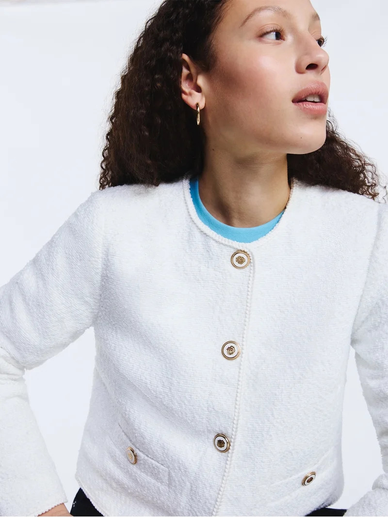 Free Assembly Women's Collarless Nubby Jacket with Long Sleeves, Sizes XS-XXL | Walmart (US)