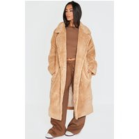 Petite Stone Teddy Bear Borg Coat | PrettyLittleThing US