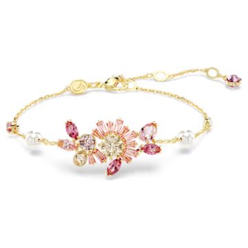 Gema bracelet, Mixed cuts, Flower, Pink, Gold-tone plated by SWAROVSKI | SWAROVSKI