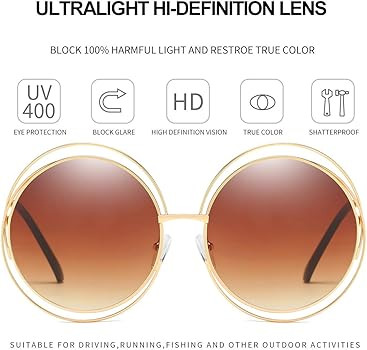 Dollger Metal Double Circle Wire Frame Oversized Round Sunglasses for Women | Amazon (US)