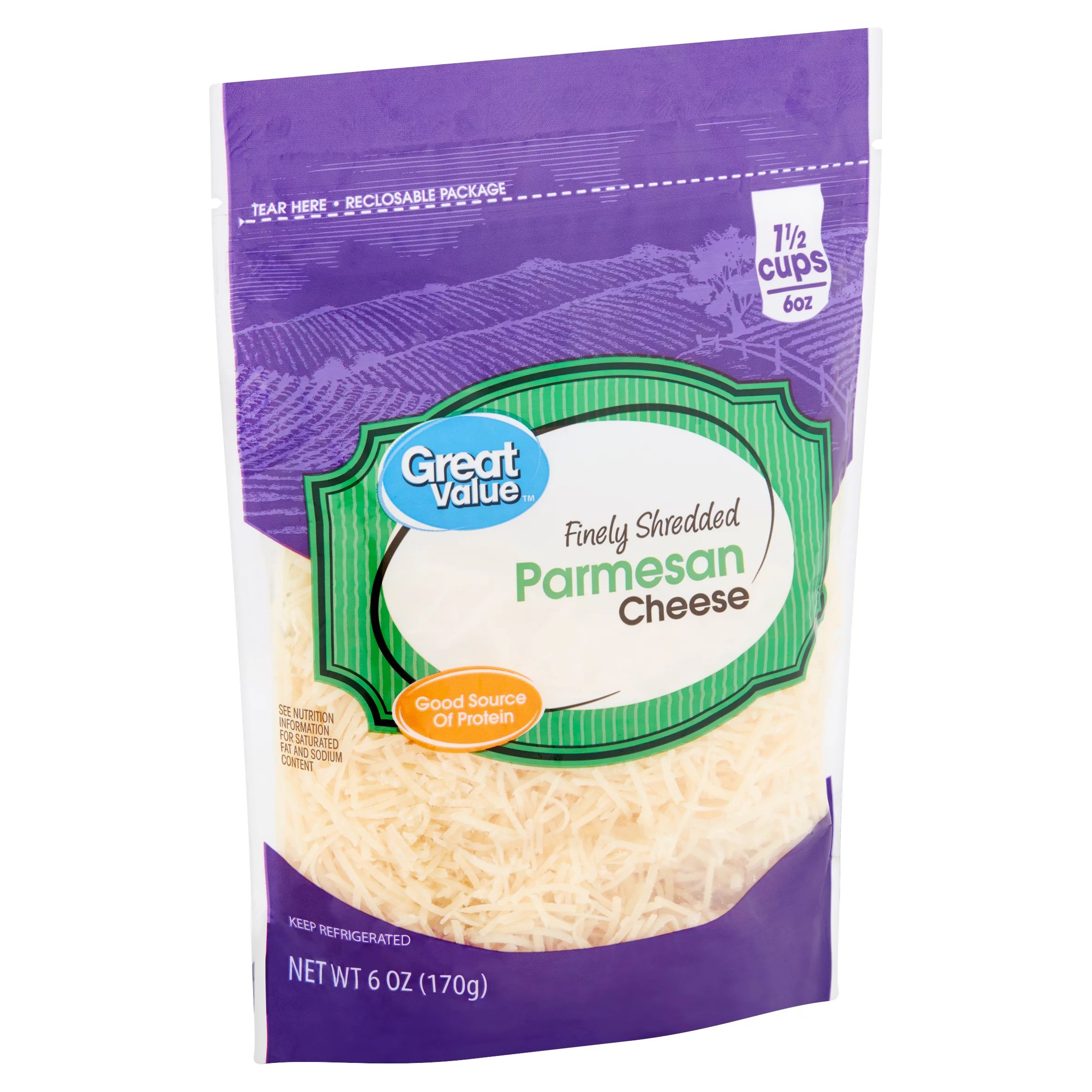 Great Value Finely Shredded Parmesan Cheese, 6 oz - Walmart.com | Walmart (US)