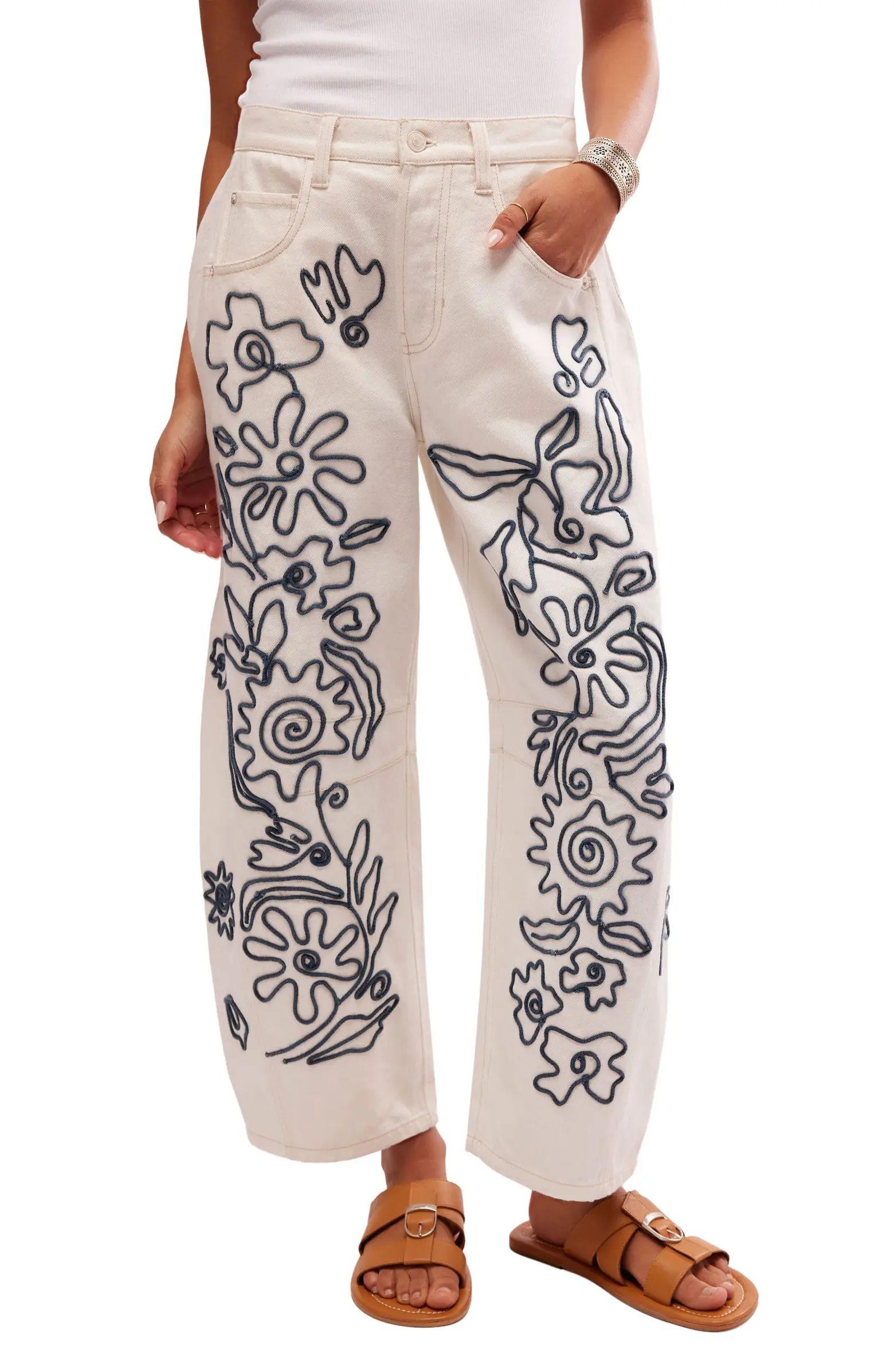 Free People Soutache Lucky You Crop Barrel Jeans | Nordstrom | Nordstrom