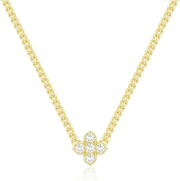 KissYan Diamond Necklace for Women, 14K Gold Plated Cubic Zirconia Solitaire Pendant Necklaces Da... | Amazon (US)