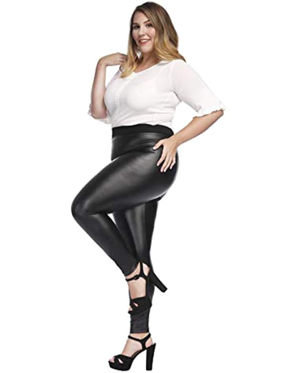 MCEDAR Women’s Plus Size Faux Leather Leggings Girls High Waisted Sexy Skinny Pants | Amazon (US)