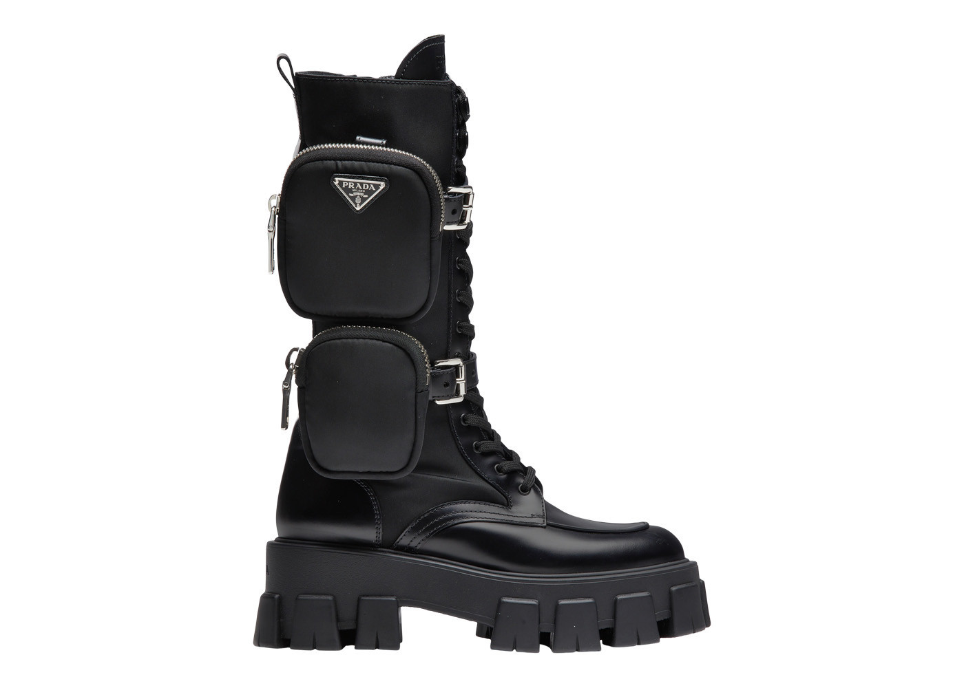 Women's Prada Monolith 55mm Pouch Tall Boots Black Leather Sneakers in Blalck | StockX