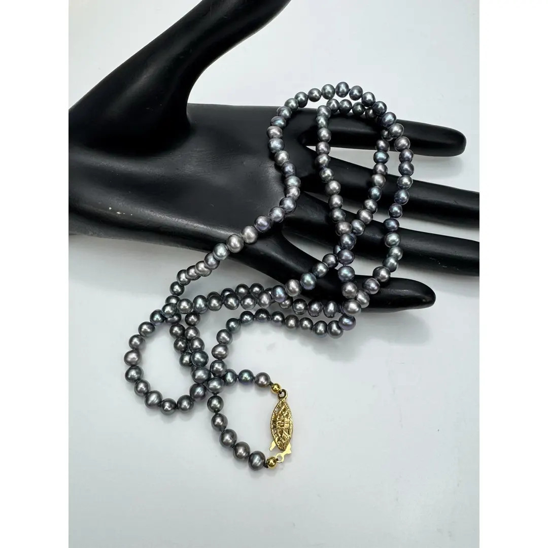 Elegant Vintage 28” Gray Freshwater Pearl Necklace Gold Tone Clasp Hand Knotted | Etsy (US)