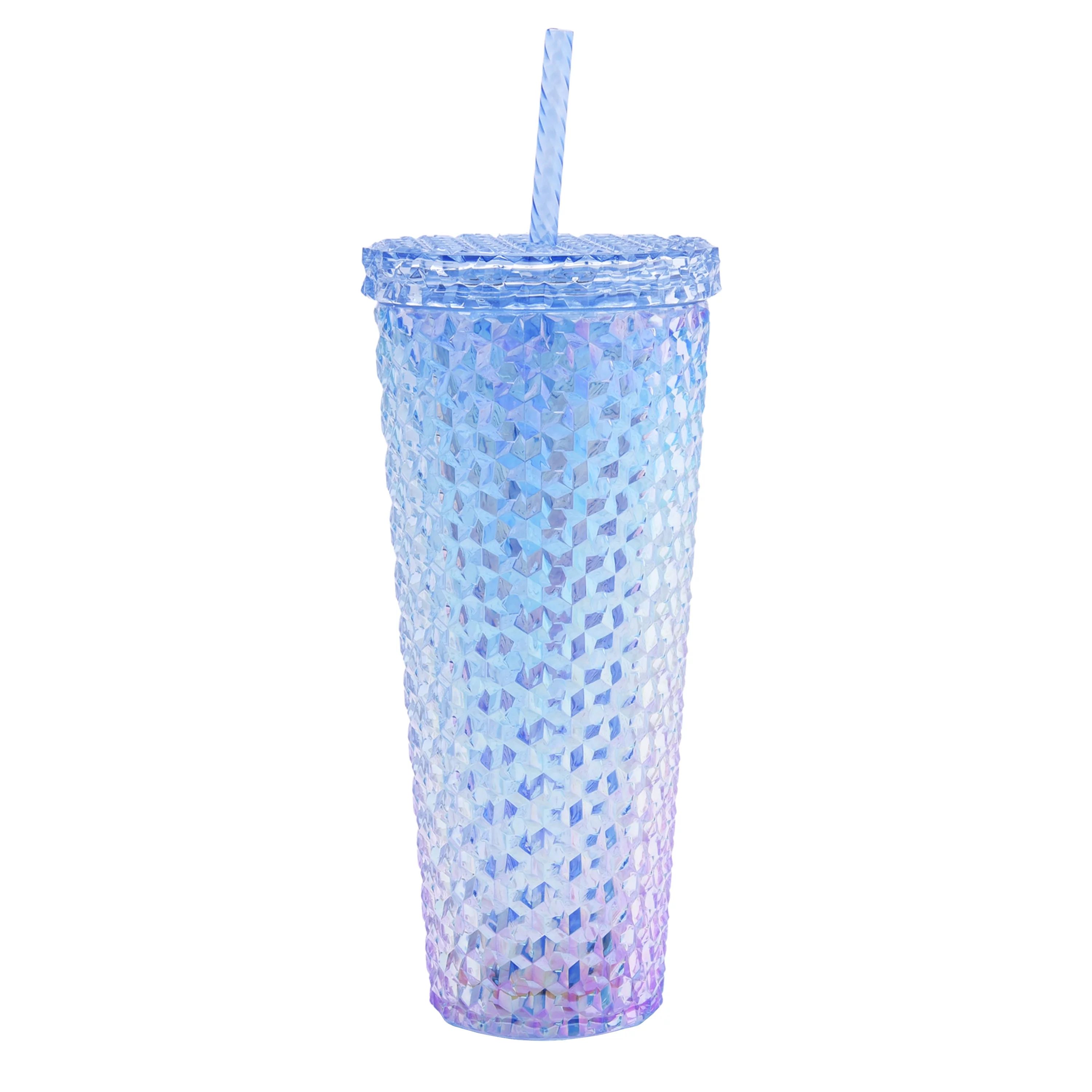 Mainstays 26-Ounce Acrylic Iridescent Textured Tumbler with Straw, Blue | Walmart (US)