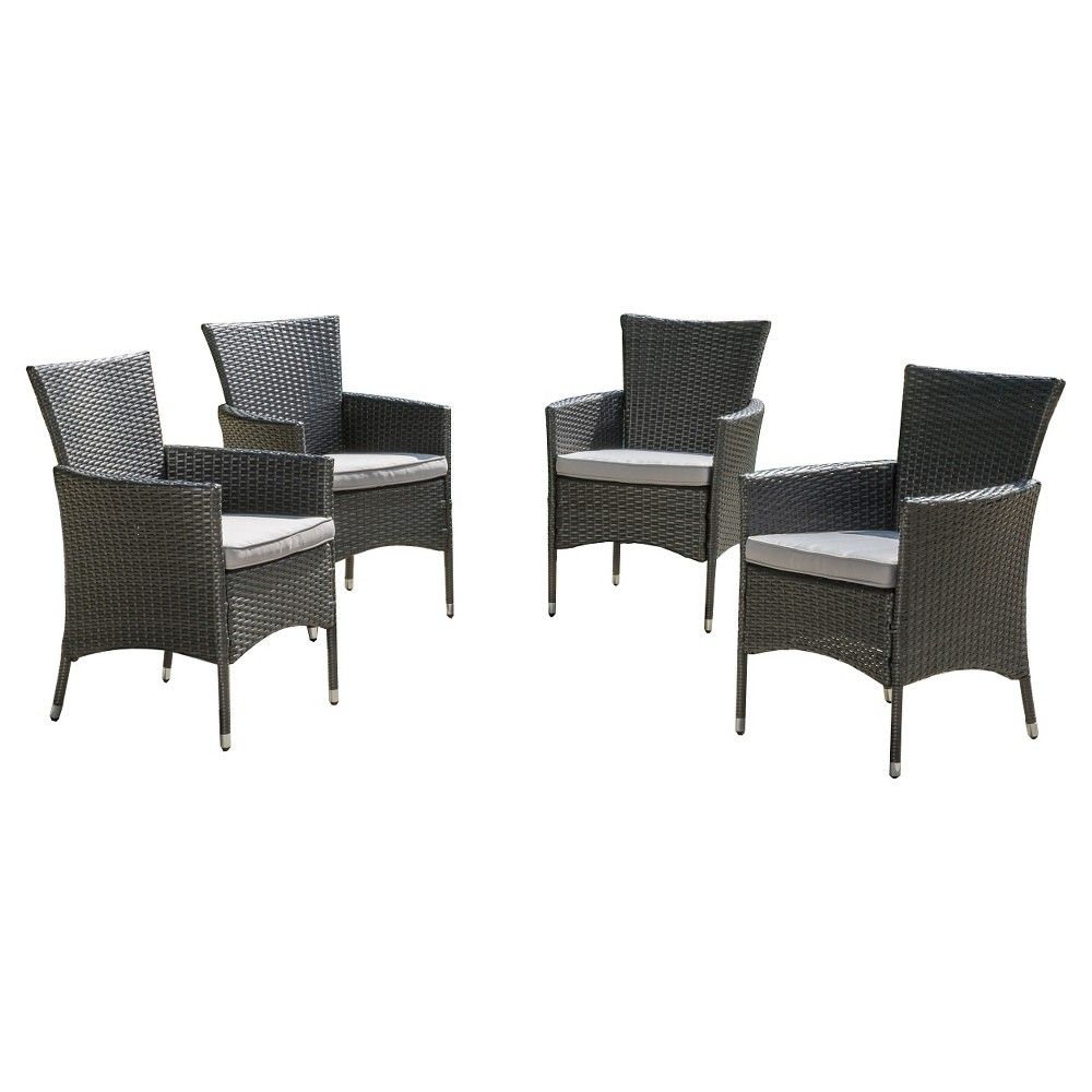 Malta Set of 4 Wicker Patio Dining Chair with Cushions - Gray - Christopher Knight Home | Target