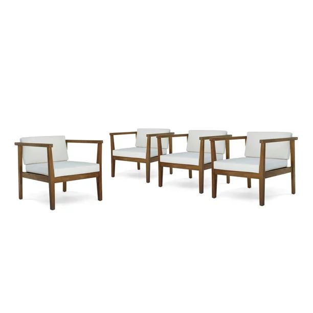 GDF Studio Cornelius Outdoor Acacia Wood Club Chairs with Cushions, Set of 4, Teak and Beige - Wa... | Walmart (US)