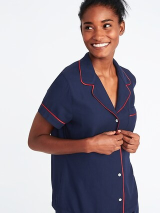 Old Navy Womens Soft-Twill Button-Front Pajama Top Navy/Red Size L | Old Navy US