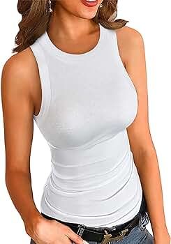 Dokotoo Womens Ladies Ribbed Thick Strap Low Cut Tight Slim Fitted Sporty Workout Tank Tops | Amazon (US)